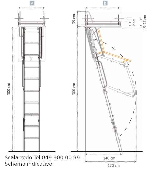 misure e dimensioni scale a scomparsa elementi 70x130